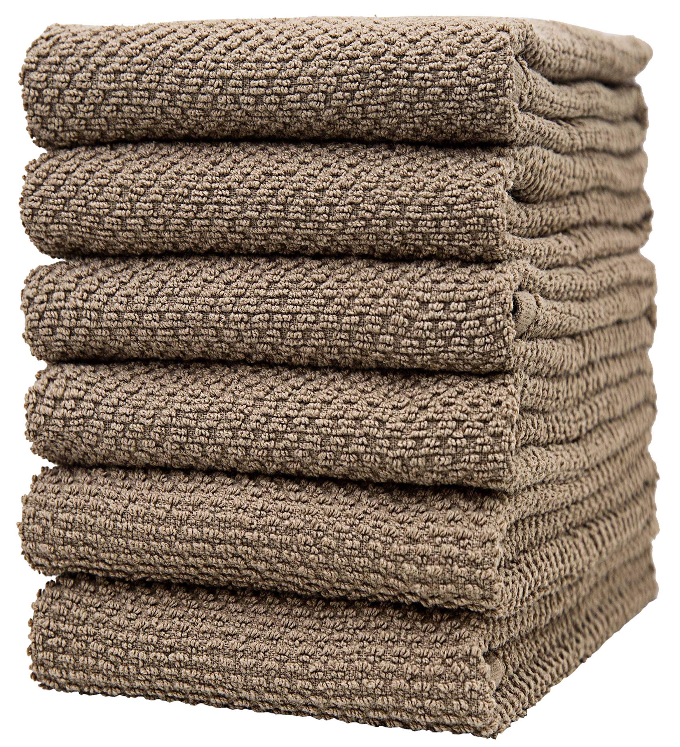 6 Pack Large Tea Towel Set / 16” x 26” / 40 x 66 cm/Solid Color with Popcorn Texture/Vibrant Dyed Cotton Kitchen Hand Towels/Thick, Plush, Long Lasting Tea Towels (Tan)