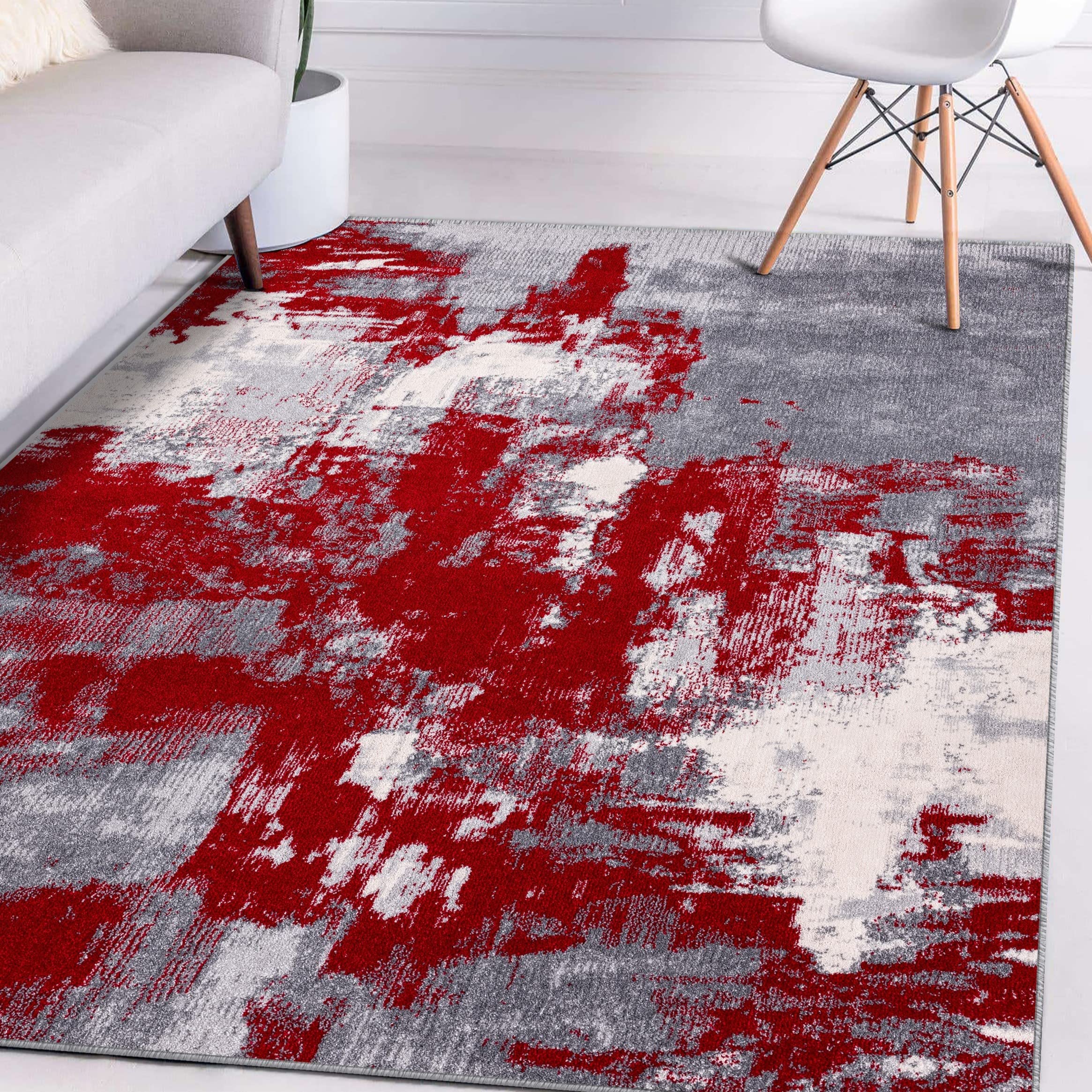 LUXE WEAVERS Nuvola Collection 8722 Red 4x5 Modern Abstract Area Rug Image