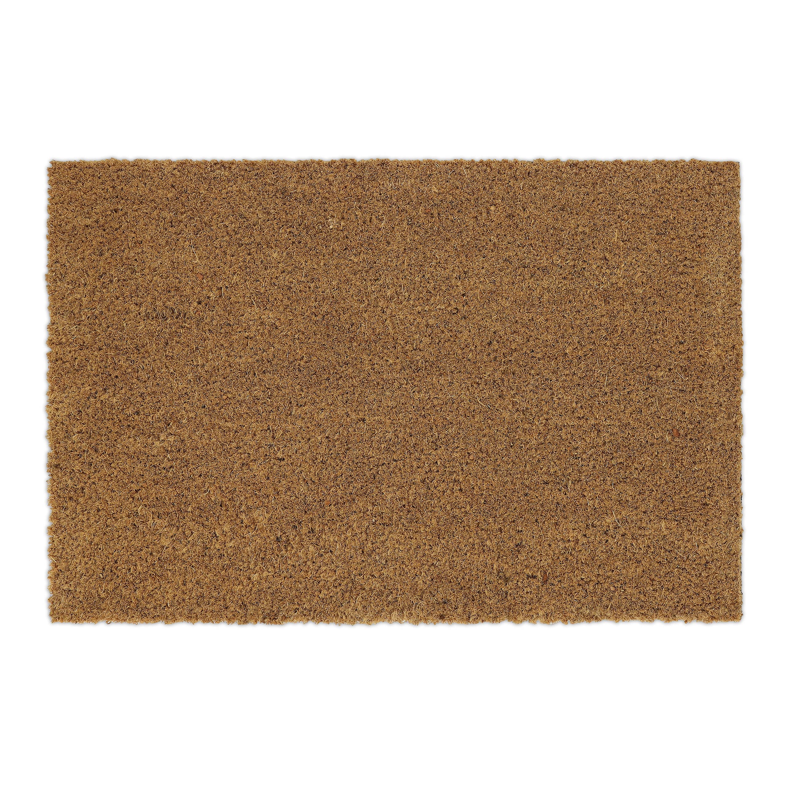 Relaxdays 60 x 40 cm Natural Coir Welcome Mat Doormat with No-Slip PVC Rubber Bottom, Brown