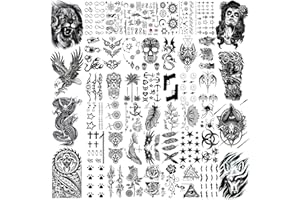 VANTATY 50 Sheets Black Temporary Tattoos For Men Adults Ealge Dragon Lion Wolf Animals For Women Neck Arm Thigh, Fake Small Skull Tattoo Sticker For Kids Children Boys Girls Tatoos