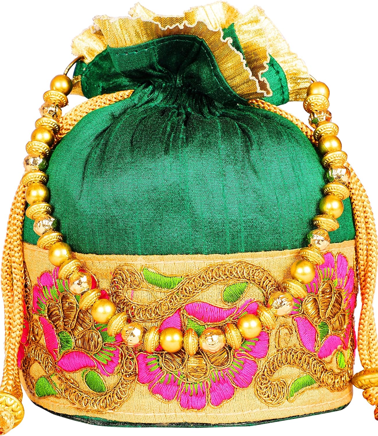 bombay haat women's silk ethnic rajasthani potli bag(green)