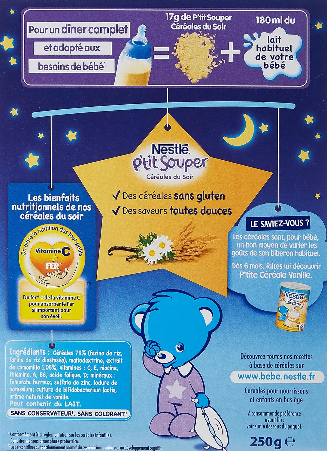 Nestle Bebe P Tit Souper Cereales Du Soir Vanille Camomille 250g Des 4 6 Mois Pack De 6 Amazon Fr Epicerie
