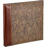 Pioneer 12 Inch by 12 Inch Postbound Embossed Sewn Leatherette Cover Memory Book, Brown