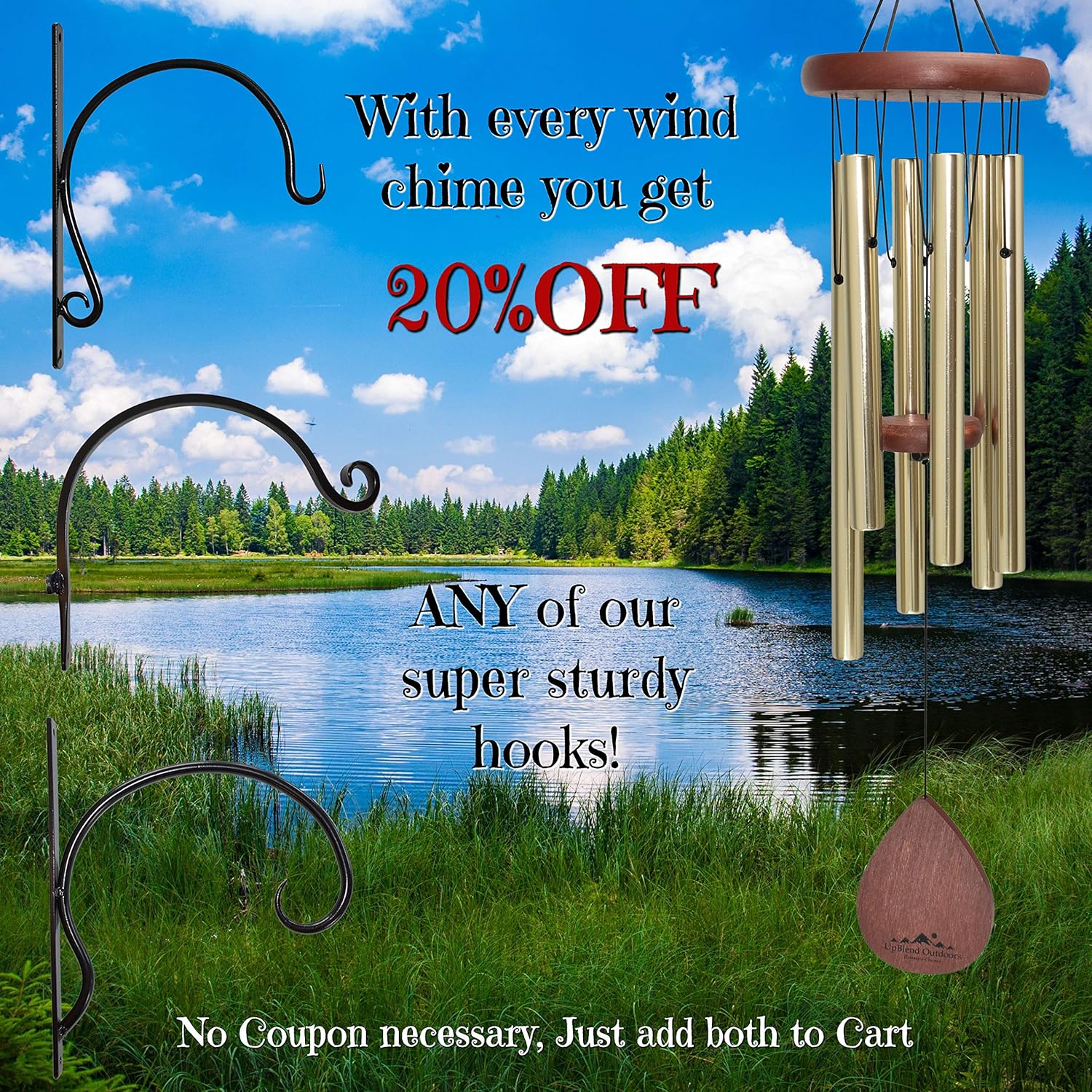 UpBlend Outdoors Medium Wind Chime, Havasu Hand-Tuned (28" Total Length); A Beautiful Gift for Your Patio, Garden, and Outdoor Home décor. : Garden & Outdoor