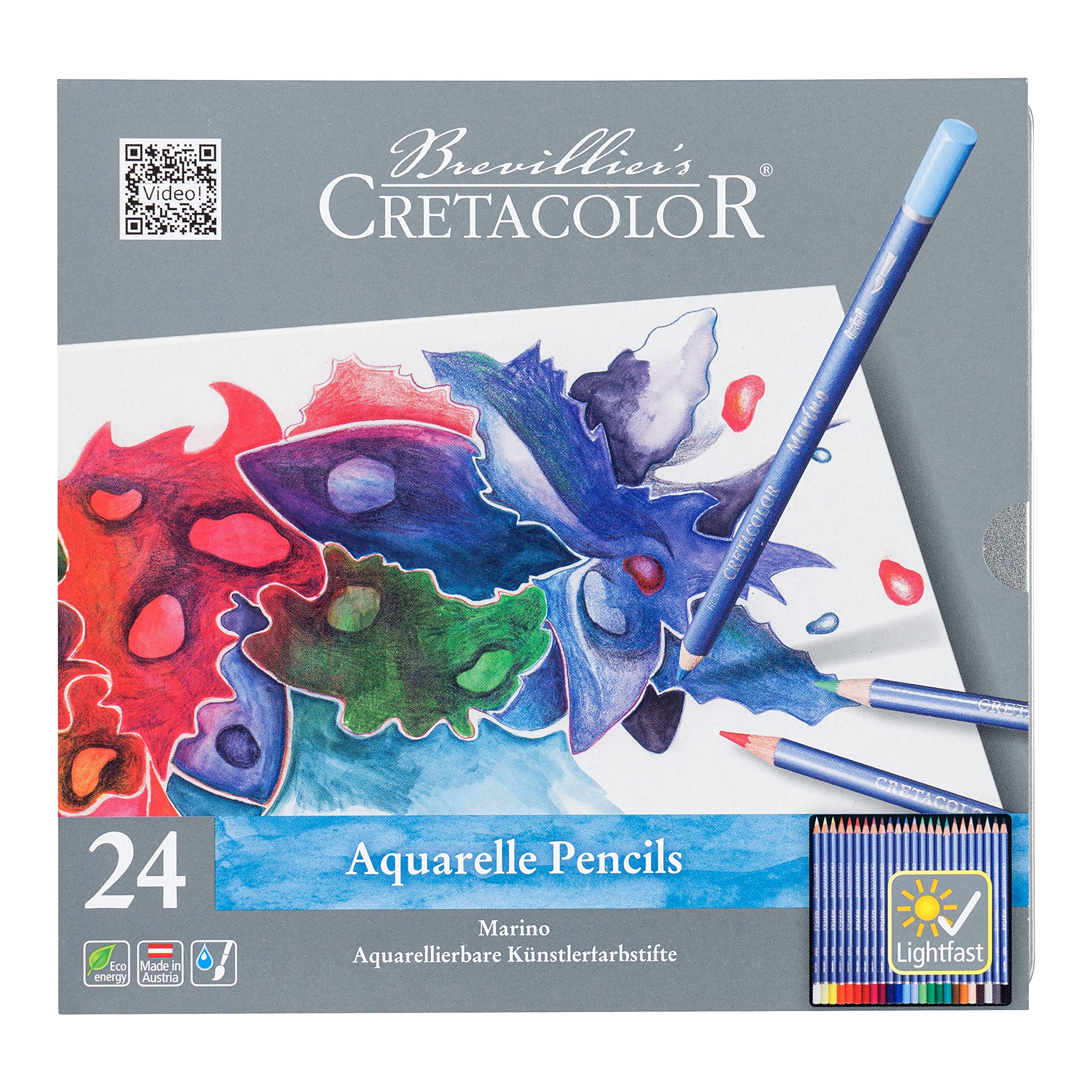 Cretacolor Marino Watercolour Pencil, 24 Assorted Colours, Metal Case