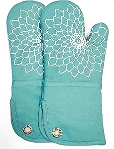 RED LMLDETA Silicone Printing Oven Mitts/Gloves 1 Pair, Heat Resistant Non-Slip for Home Kitchen Cooking Barbecue Microwave for Women/Men Machine Washable BBQ (Blue)