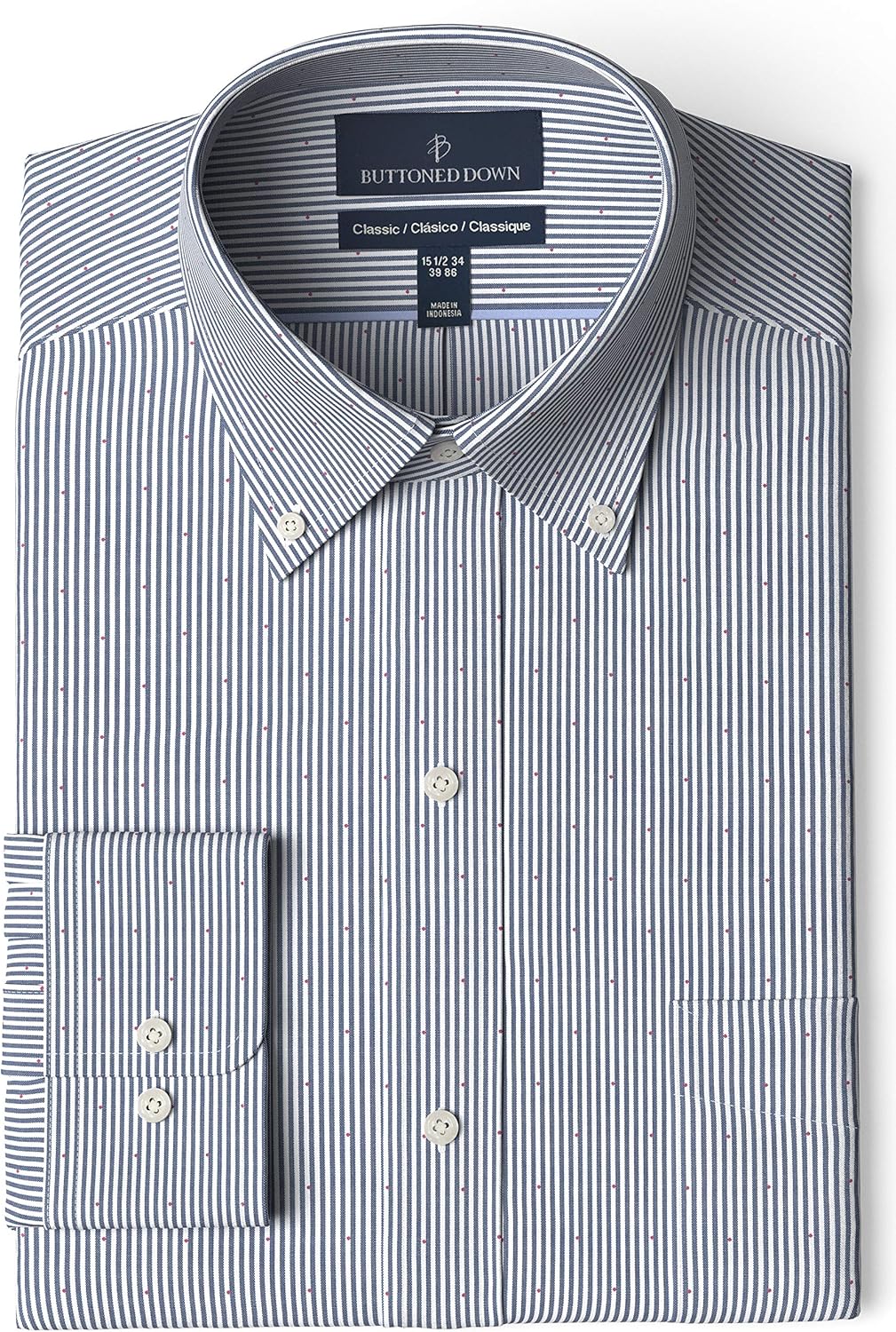  Brand - Buttoned Down Men's Classic-Fit Stripe Dress Shirt, Supima Cotton Non-Iron: Clothing