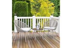 NUU GARDEN 3 Piece Outdoor Bistro Set, Woven Rope Conversation Patio Set, All Weather Patio Furniture Chairs and Table with Cushions for Garden, Deck, Backyard, Balcony, Porch, Gray