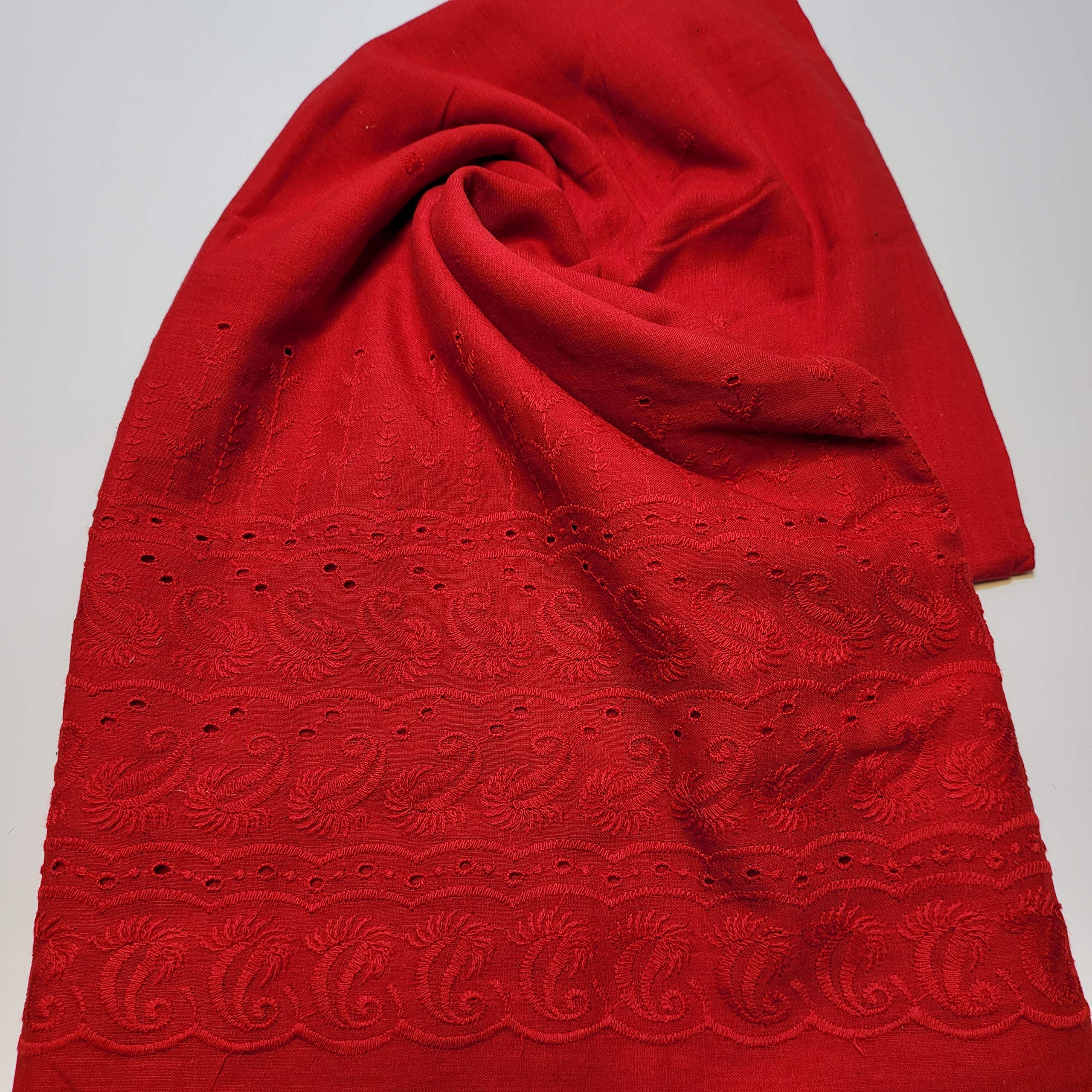 TEXTILE STATION New 100% Cotton Lawn Broderie Anglaise Embroidery Dress Craft Fabric 44" (Red)