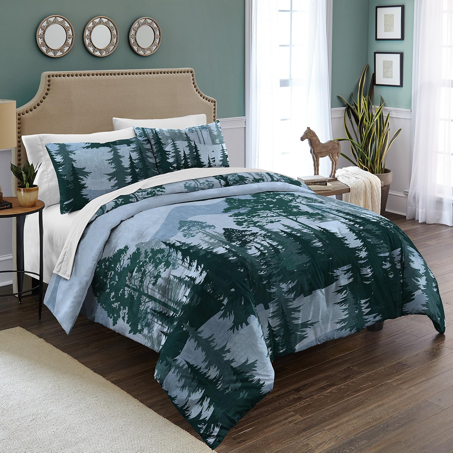 Amazon Com Ca 3 Piece Blue Dark Green Forest Themed