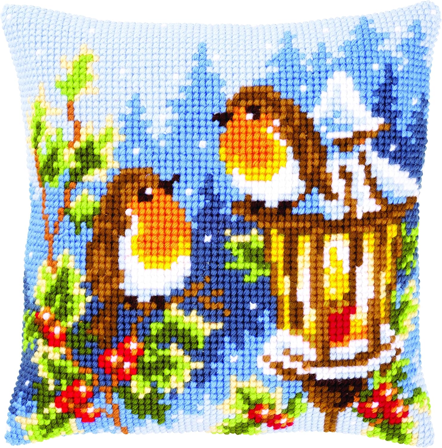 Vervaco Cross Stitch Cushion Robins at the Lantern, Multi, 1