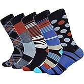Marino Mens Patterned Dress Socks, Colorful Fun Socks, Fashion Cotton Socks - 5 Pack - Conventional Design Dress Socks