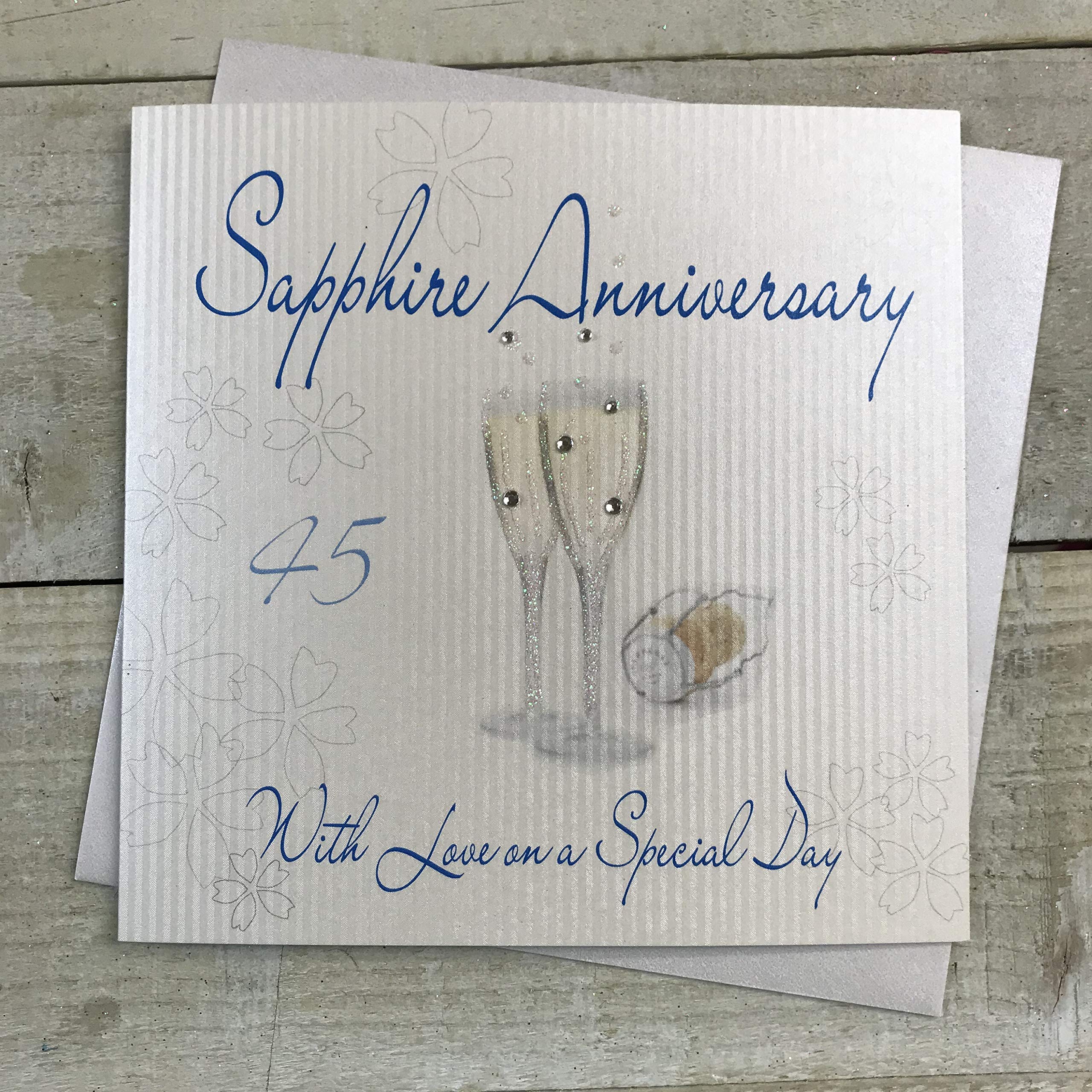 WHITE COTTON CARDS Sapphire Love On Your Special Day Handmade 45th Anniversary Card, WA45,16cm x 16cm