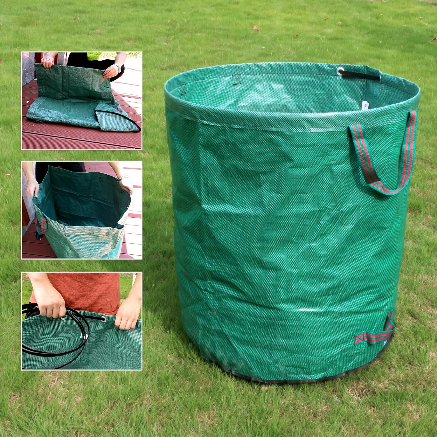 FLORA GUARD 3-Pack 272L Garden Waste Bags - Heavy Duty Garden Bags with Handles, Garden Sacks Reusable, Green, 1 count (Pack of 3) - Image 4