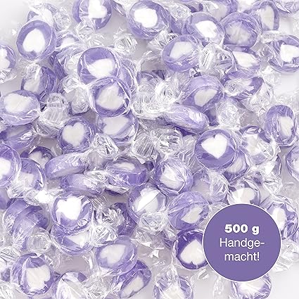 Rocks Herzbonbons Süssigkeit flieder lila weiß als süße Tischdeko zu Hochzeit Taufe Kommunion oder Valentinstag (500g)