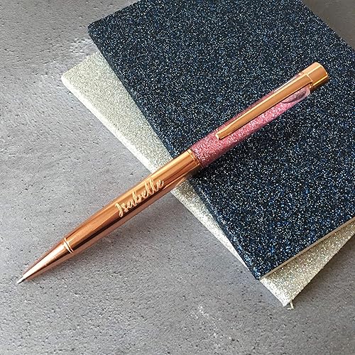 Personalised Engraved Rose Gold Pink Glitter Sparkle Ballpoint Pen