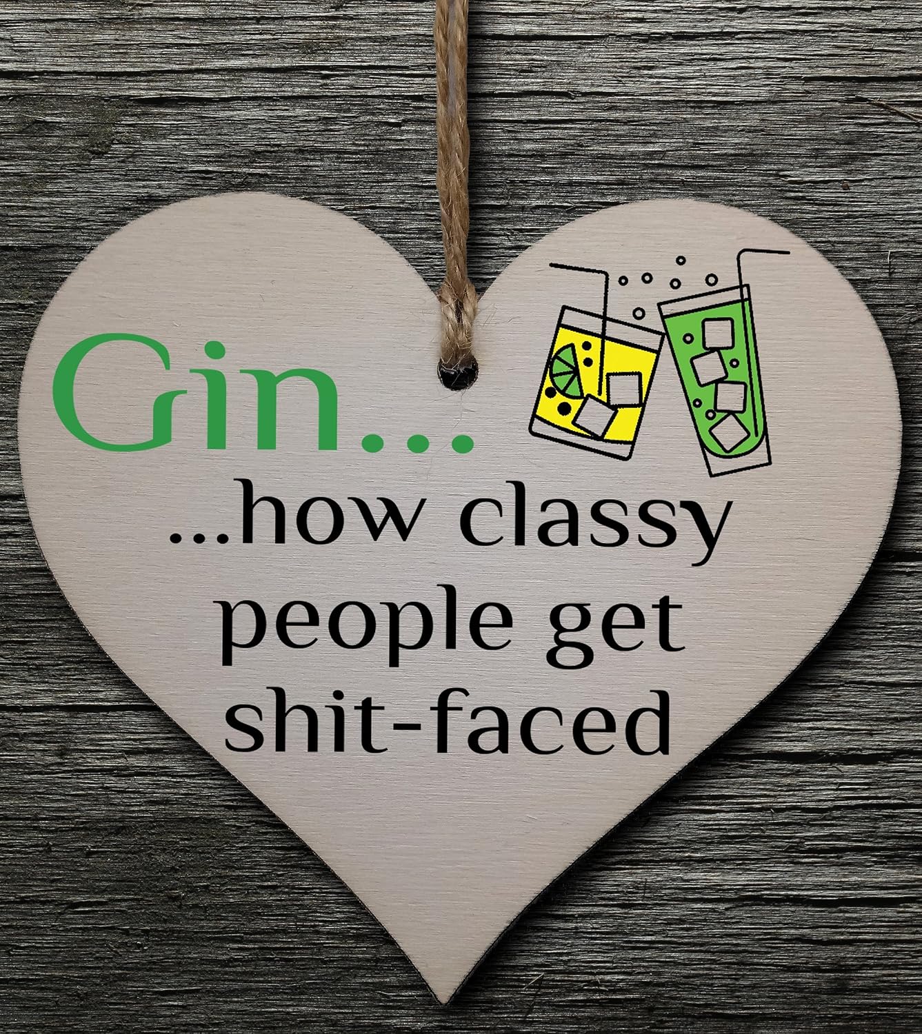 Handmade Wooden Hanging Heart Plaque Gift Perfect for Gin Lovers Novelty Funny Keepsake, Multicolor, 10 x 9.5 cm - Image 3