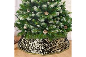 Mr. Pen- Christmas Tree Collar, 28" Gold Sequin Base Cover for Artificial and Pencil Trees, Xmas Tree Collar