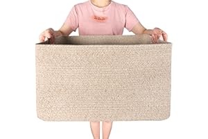MINTWOOD Design 22in Extra Large Blanket Basket Holder Living Room, Rectangle Rope Woven Storage Basket with Handles for Laundry, Pool Towels, and Shoes, Dog Toy Organizer Bin Box, Oatmeal Brown