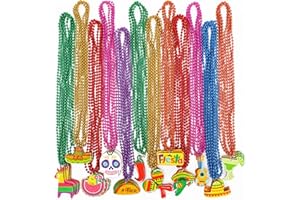EOBOH 18PCS Cinco de Mayo Party Favors, Mexican Necklace Bead Fiesta Party Decorations, 9 Kinds of Metallic Mexican Necklace Supplies, Fiesta Cactus Pinata Maracas Cinco de Mayo Party Accessories
