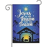 Dvbonike Jesus Is The Reason For The Season Garden Flag Christmas Nativity Linen Flags Vertical Double Sided Burlap Banner Outdoor Party Decors for Winter Farmhouse Lawn Yard Porch 18.4 x 12.4 Inch