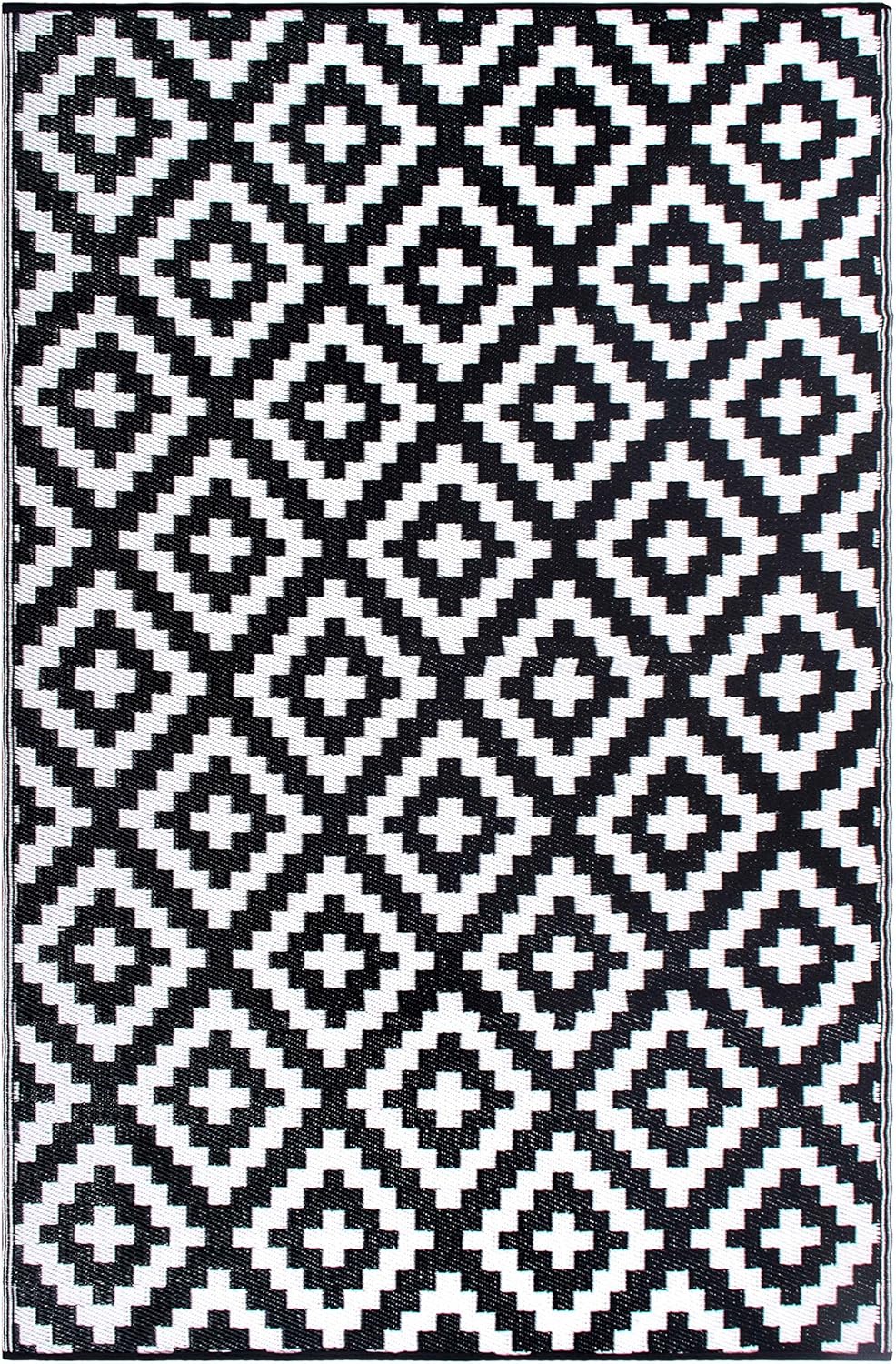 FH Home Outdoor Rug - Reversible - Indoor Use, Kids Room, Mudroom - Stain Resistant, Easy to Clean Weather Resistant Floor Mats - Aztec - Black/White (6 ft x 9 ft)