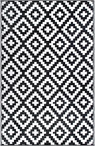 FH Home Outdoor Rug - Reversible - Indoor Use, Kids Room, Mudroom - Stain Resistant, Easy to Clean Weather Resistant Floor Mats - Aztec - Black/White (6 ft x 9 ft)