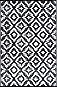 FH Home Outdoor Rug - Reversible - Indoor Use, Kids Room, Mudroom - Stain Resistant, Easy to Clean Weather Resistant Floor Mats - Aztec - Black/White (6 ft x 9 ft)