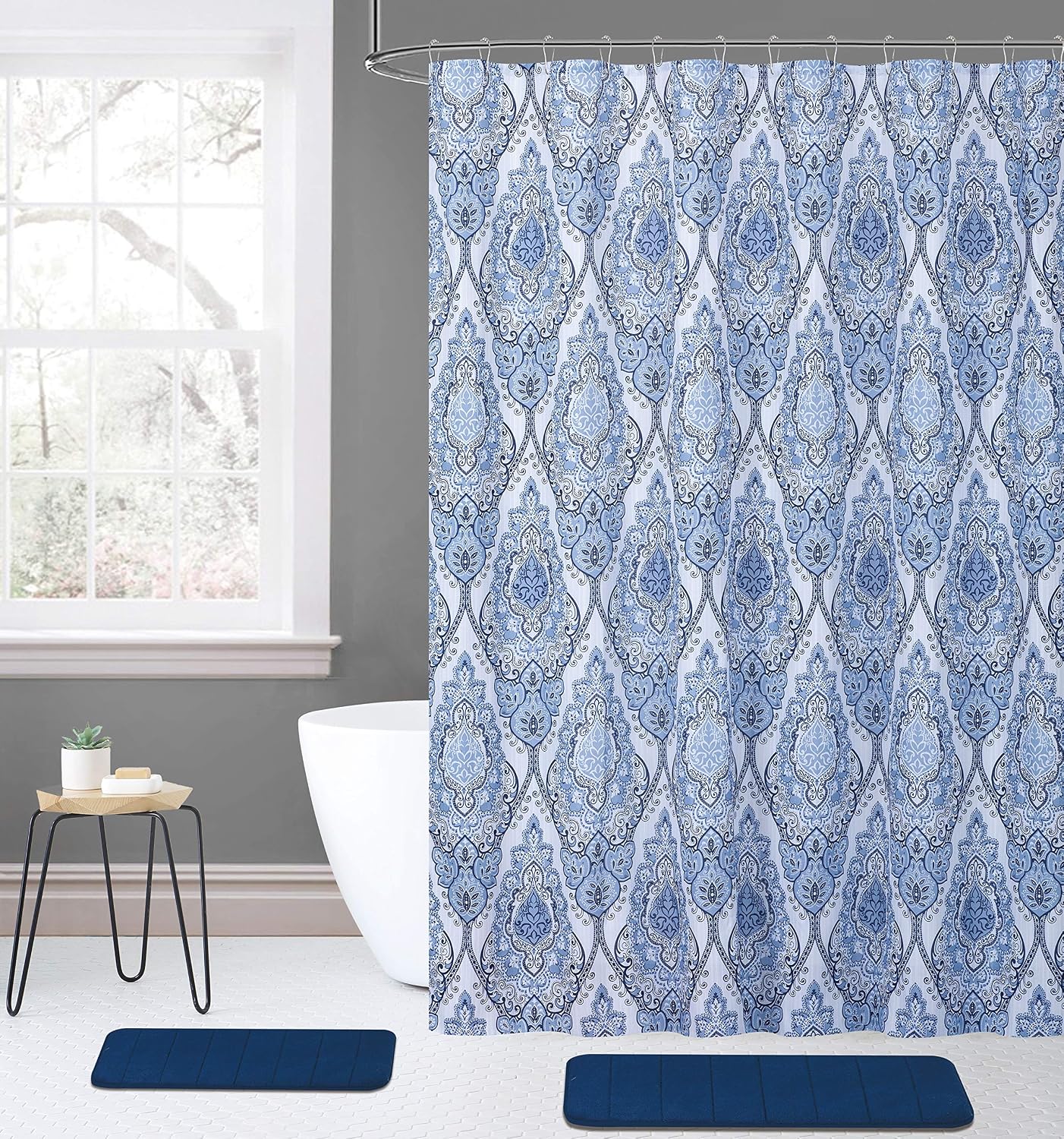 15 Piece Bathroom Set 2 Memory Foam Bath Rugs 1 Shower Curtain 12 Hooks Bath Tipidkorpolri Home Garden