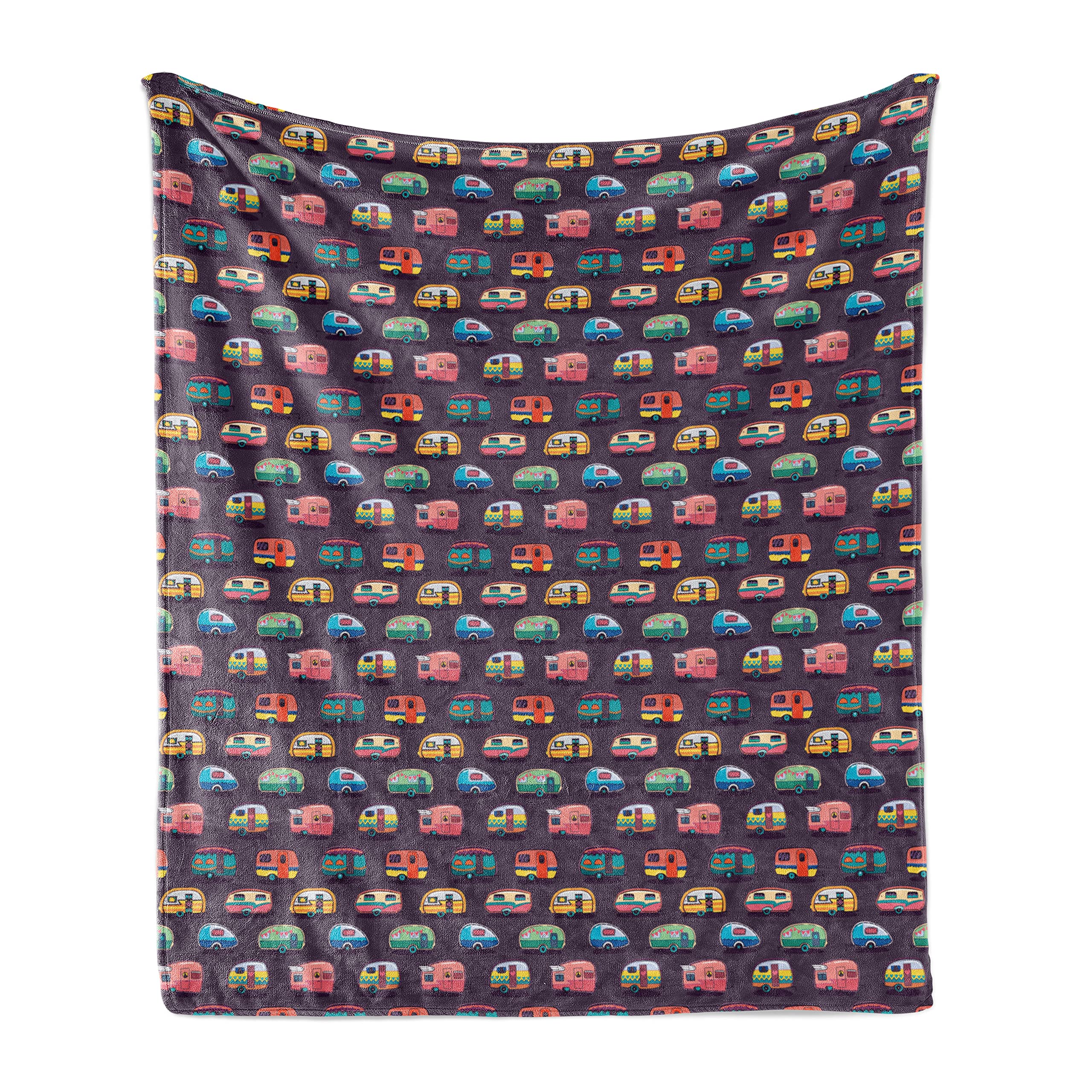 Ambesonne Happy Camper Throw Blanket, Retro Travel