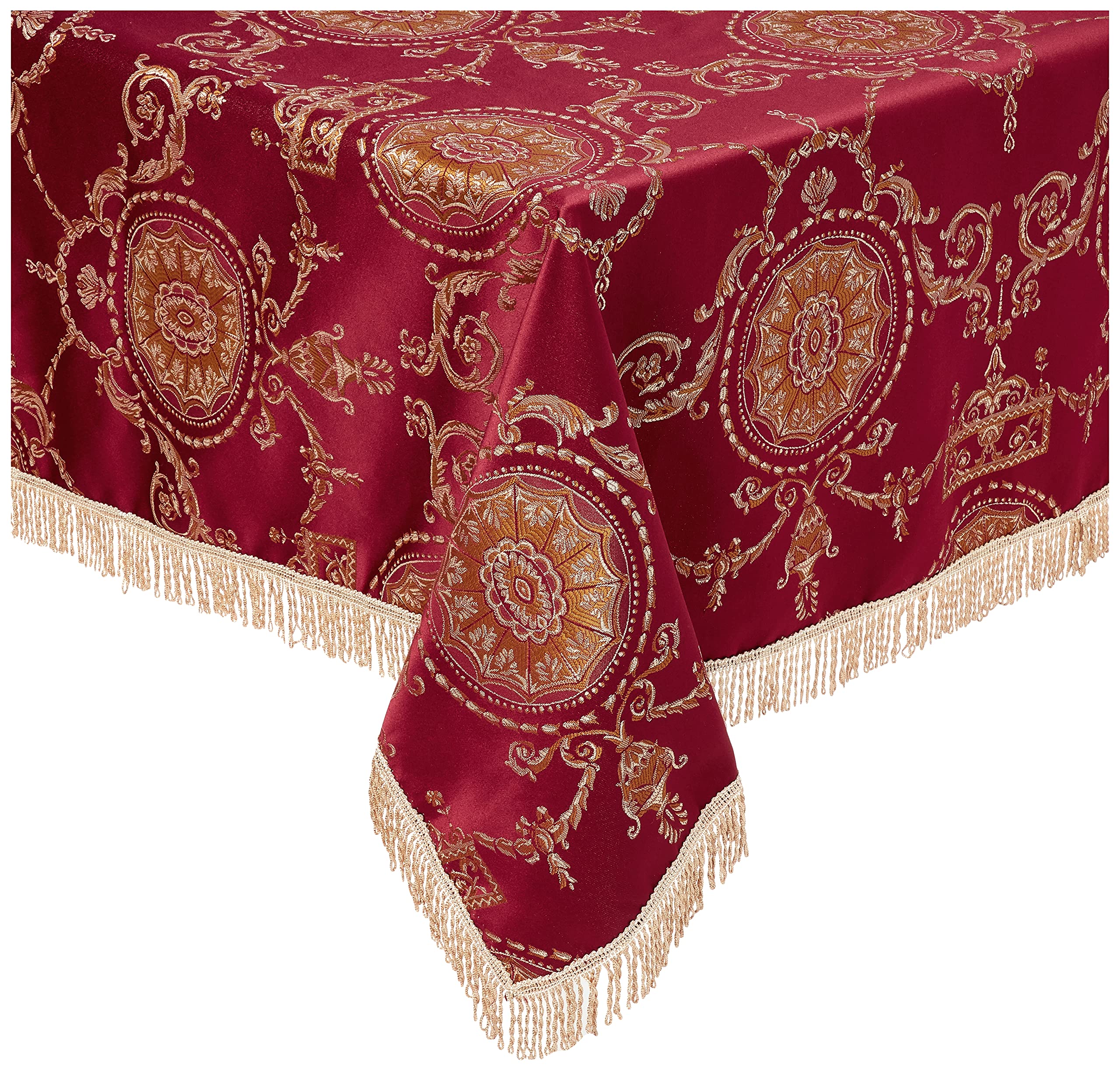 Violet Linen Prestige Damask Design Tablecloth, 60" X 140", Burgundy