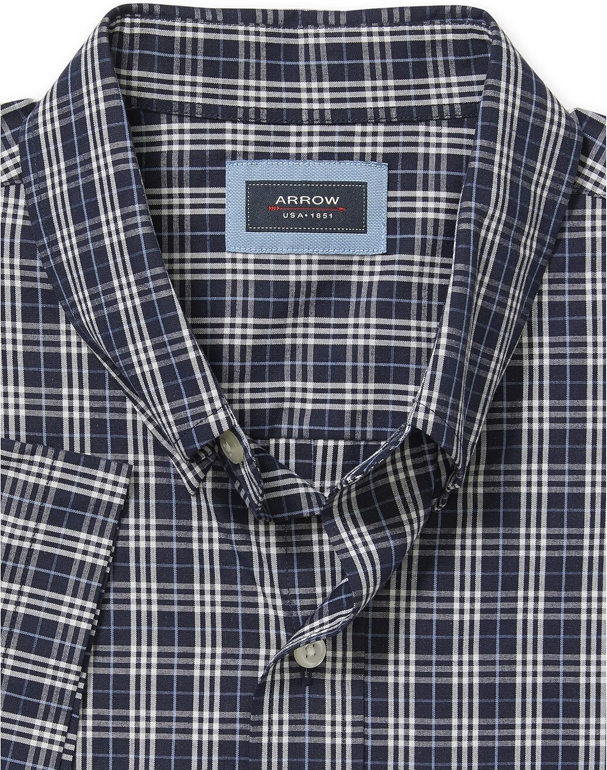 Arrow Men's Big and Tall Hamilton Poplins Short Sleeve Button Down Plaid Shirt: Clothing