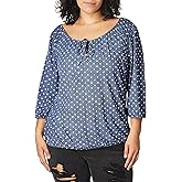 Star Vixen Womens 3/4 Sleeve Peasant Elastic-Hem Keyhole-tie Top