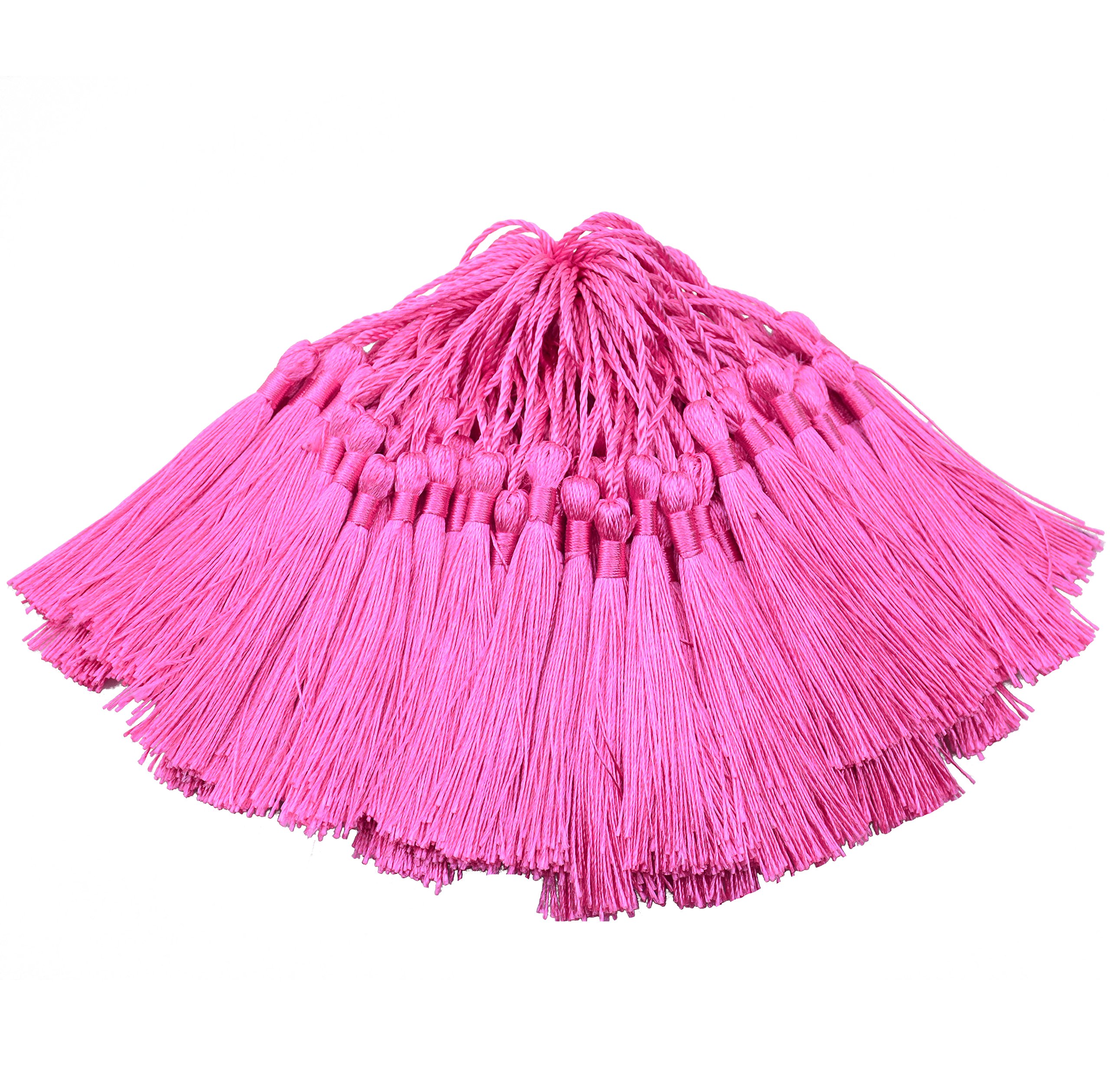 100pcs 13cm/5 Inch Silky Floss Bookmark Tassels with 2-Inch Cord Loop and Small Chinese Knot for Jewelry Making, Souvenir, Bookmarks, DIY Craft Accessory (Dark Pink)