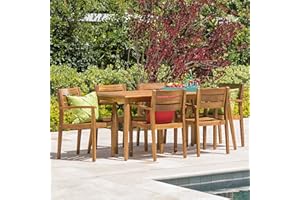 Christopher Knight Home Stanyan Outdoor Acacia Wood Dining Perfect for Patio | with Teak Finish, 7 Piece Set