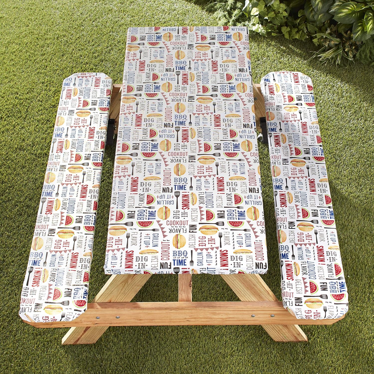 The Lakeside Collection Picnic Table and Bench Seat Covers with Elastic Edges - BBQ - 3 Pieces : Garden & Outdoor