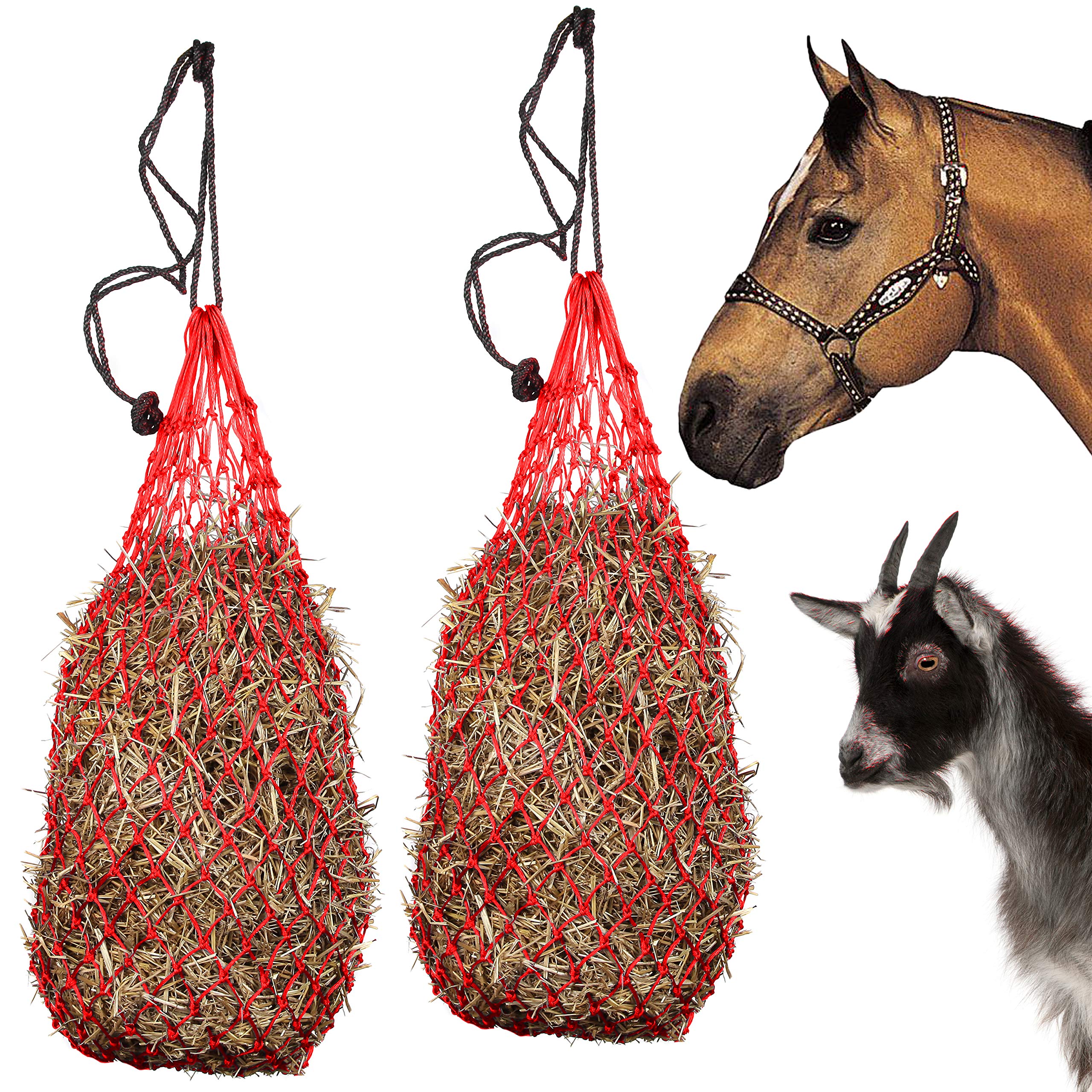 Majestic Ally 2 pcs Ultra Slow Feed 1.5"x1.5" Holes 40” Hay Net for Horses and livestocks (Red) — image 1