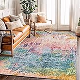 Rugshop Contemporary Distressed Abstract Washable Non Slip Area Rug 5' x 7' Multi