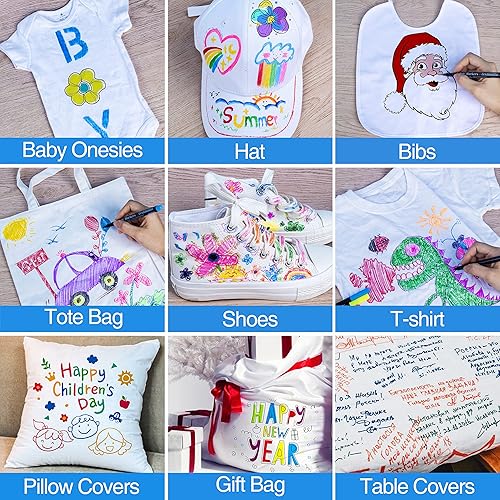 Fabric Markers Permanent for Clothes, 20 Colors Fabric Pens