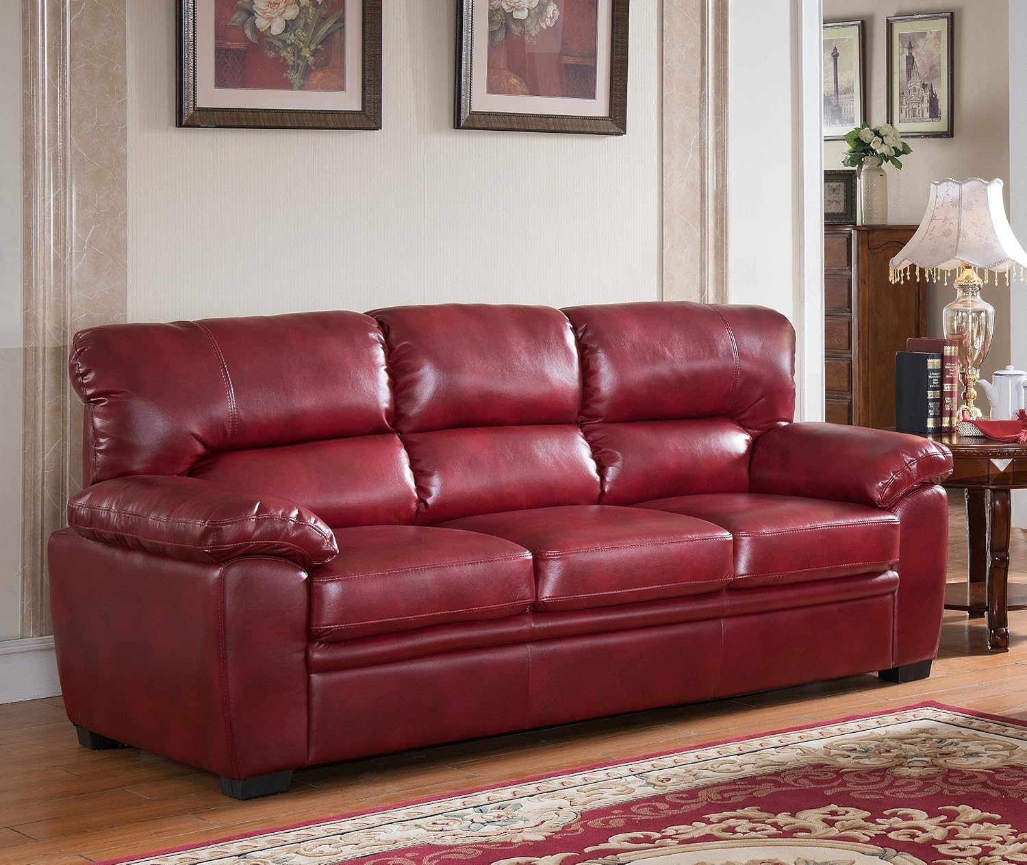 Sc Furniture Ltd Oxblood Red Leather Gel Fabric Material 3 Seater