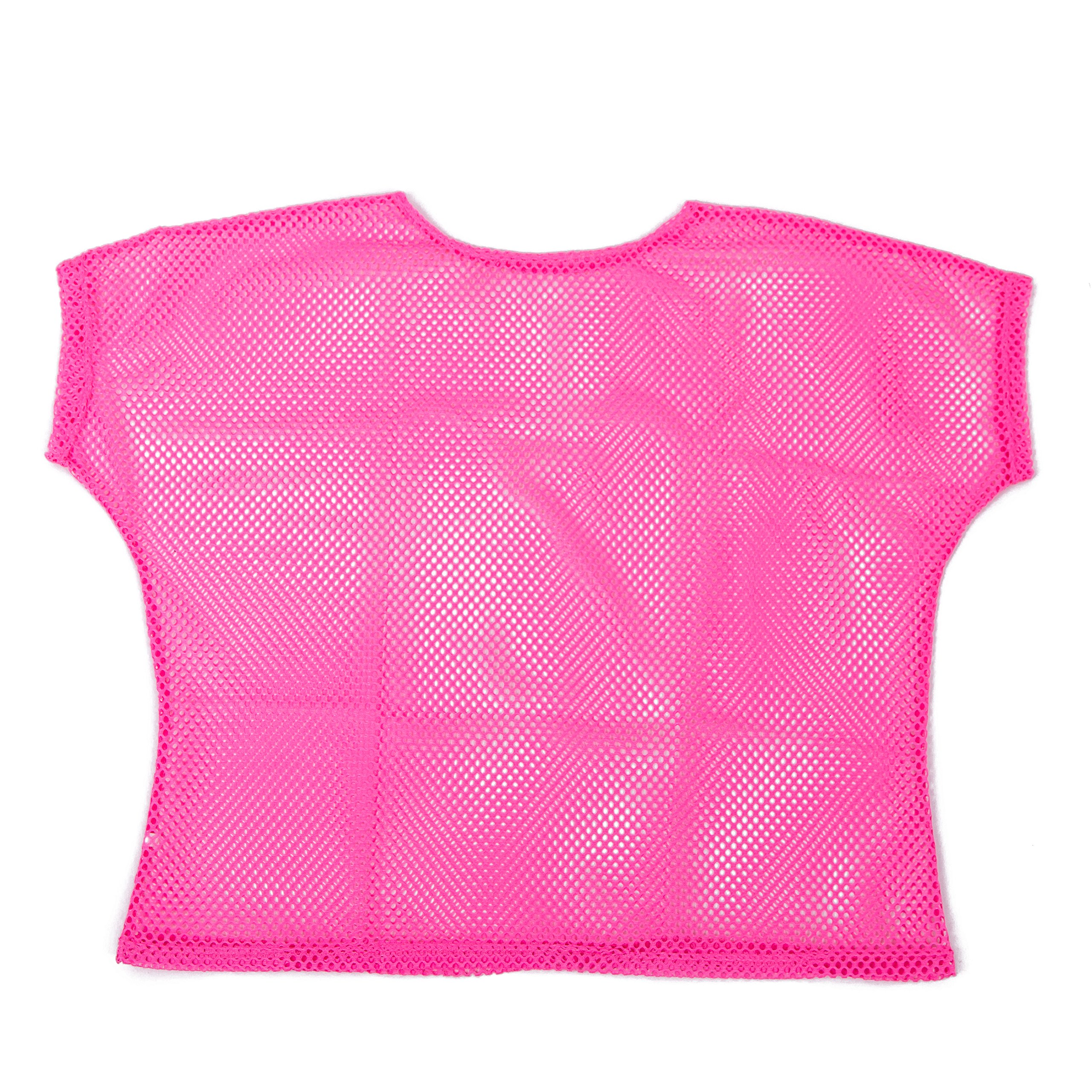 BFD One Ladies Neon '80s Mesh Fishnet Top Loose Fit Medium Large and XL In Neon Pink, Orange, Yellow, Blue, Purple and Black. Wash In Cold Water. 1980s Rave T Shirt Punk Rock Fancy Dress