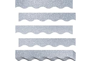 60 Feet Bulletin Board Borders, 45 Sheets Silvery Glittering Scalloped Border Trim, Walls, Desks, Windows, Doors, Chalkboards