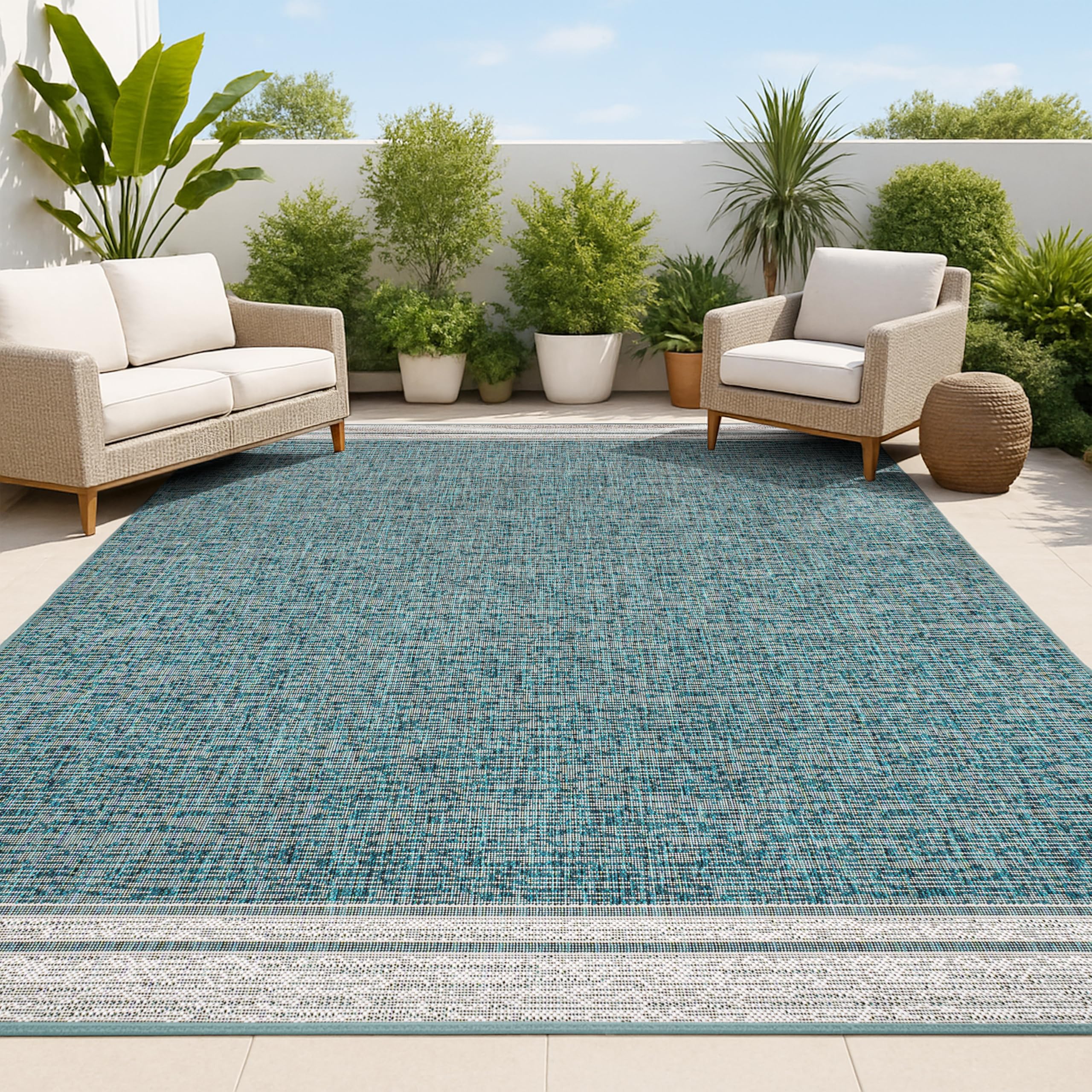 Photo 1 of JONATHAN Y Mingled Solid Indoor Outdoor Area Rug 8X10 Turquoise/Cream, Alda Modern Minimalist for Backyard, Patio, Porch, Easy-Cleaning, High Traffic, Pet-Friendly, Non-Shedding (TSN213E-8)