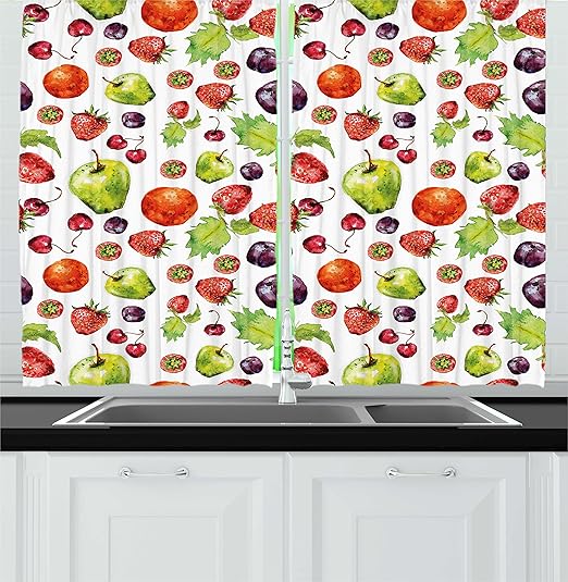 Amazon Com Ambesonne Fruit Kitchen Curtains Strawberries Pear