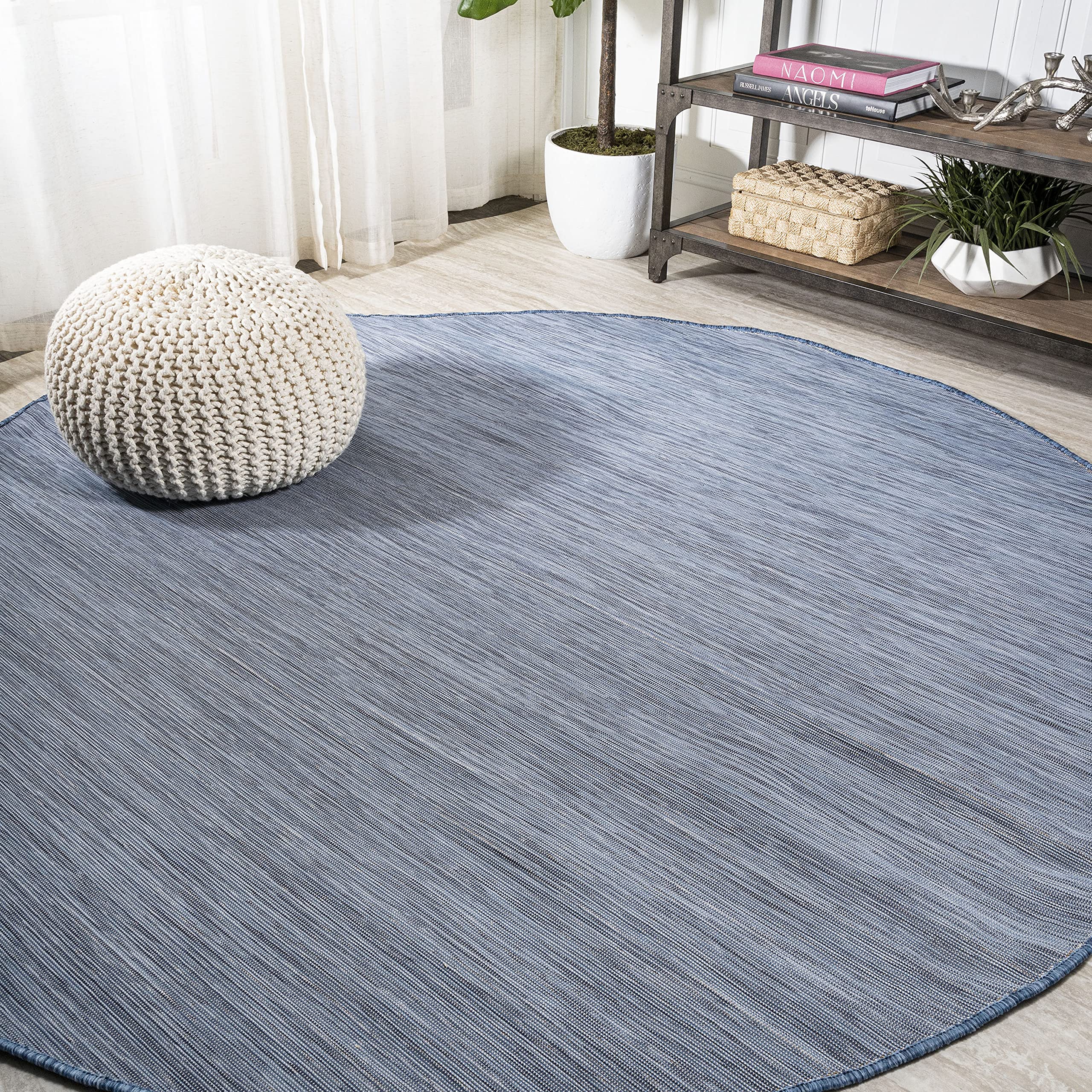 Photo 1 of ***(HEAVILY USED/ MINOR DAMAGE)***JONATHAN Y Flatweave Solid Indoor Outdoor Round Area Rug 6 Ft Blue, Ethan Modern for Backyard, Patio, Porch, Easy-Cleaning, High Traffic, Pet-Friendly, Non-Shedding (TSN100B-6R)