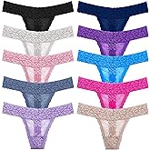 WKFIINM Pack 6 High Waisted Lace Thong for Women Cotton Underwear Plus Size High Rise Retro Tummy Control Thongs Panties