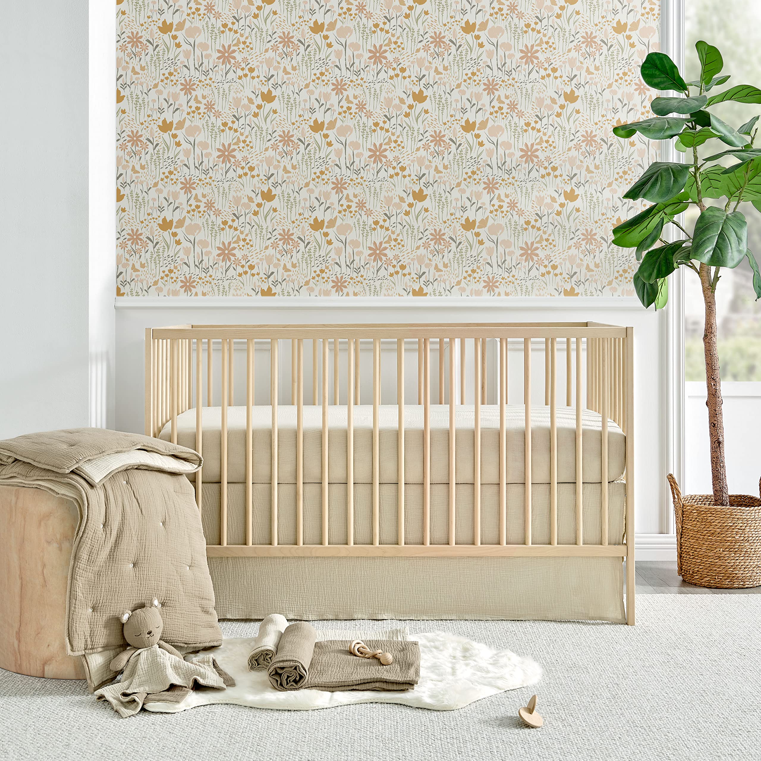 Photo 1 of **(*USED/ MISSING PARTS)***Levtex Baby - Cloud Muslin Crib Bed Set - Baby Nursery Set - Cacao and Beige Stars - Grey Textured Muslin - 5 Piece Set Includes Quilt, Fitted Sheet, Two Swaddles & Bear Lovey