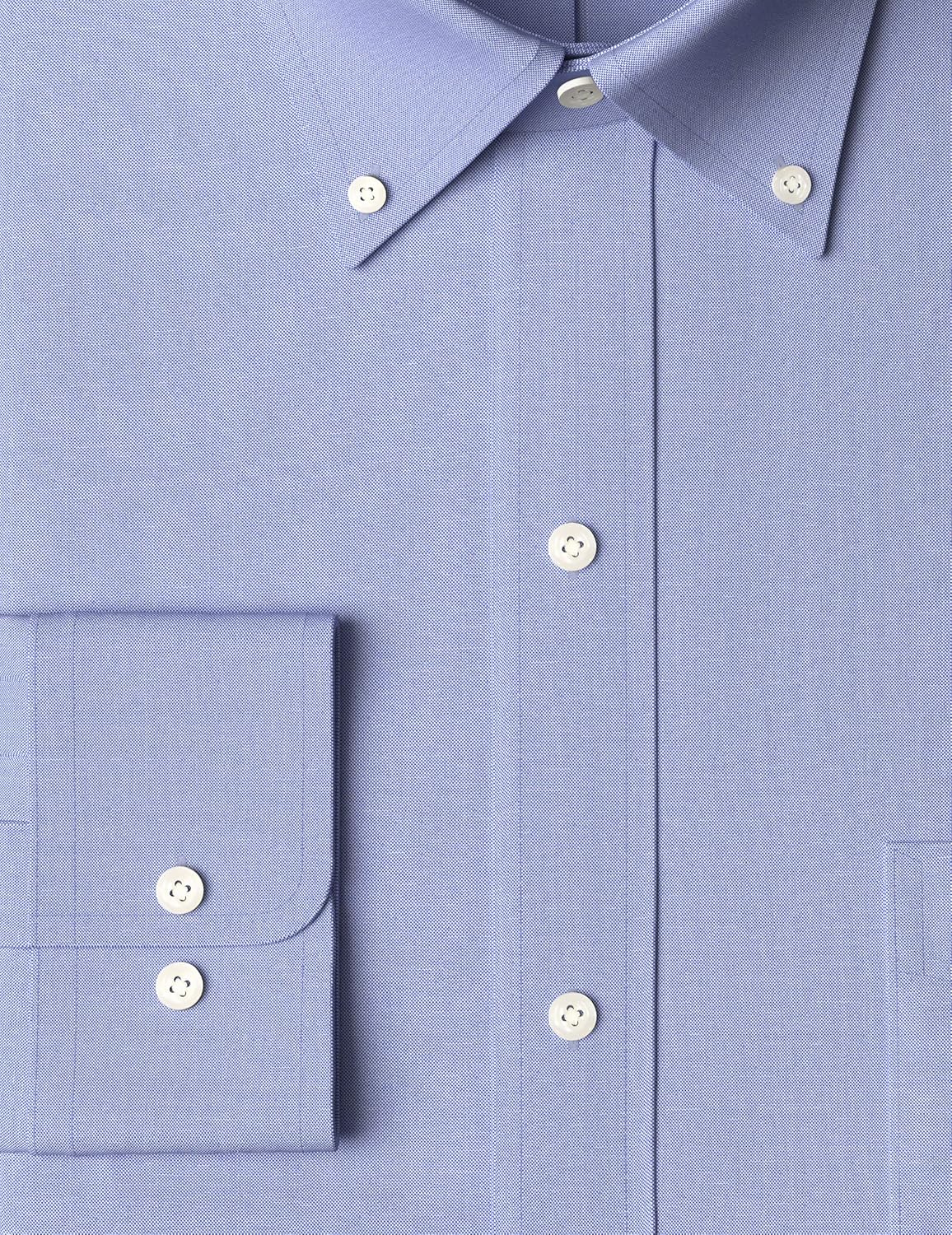  Brand - Buttoned Down Men's Classic-Fit Button Collar Solid Non-Iron Dress Shirt w/ Pocket Options, Blue, 15.5" Neck 33" Sleeve: Clothing