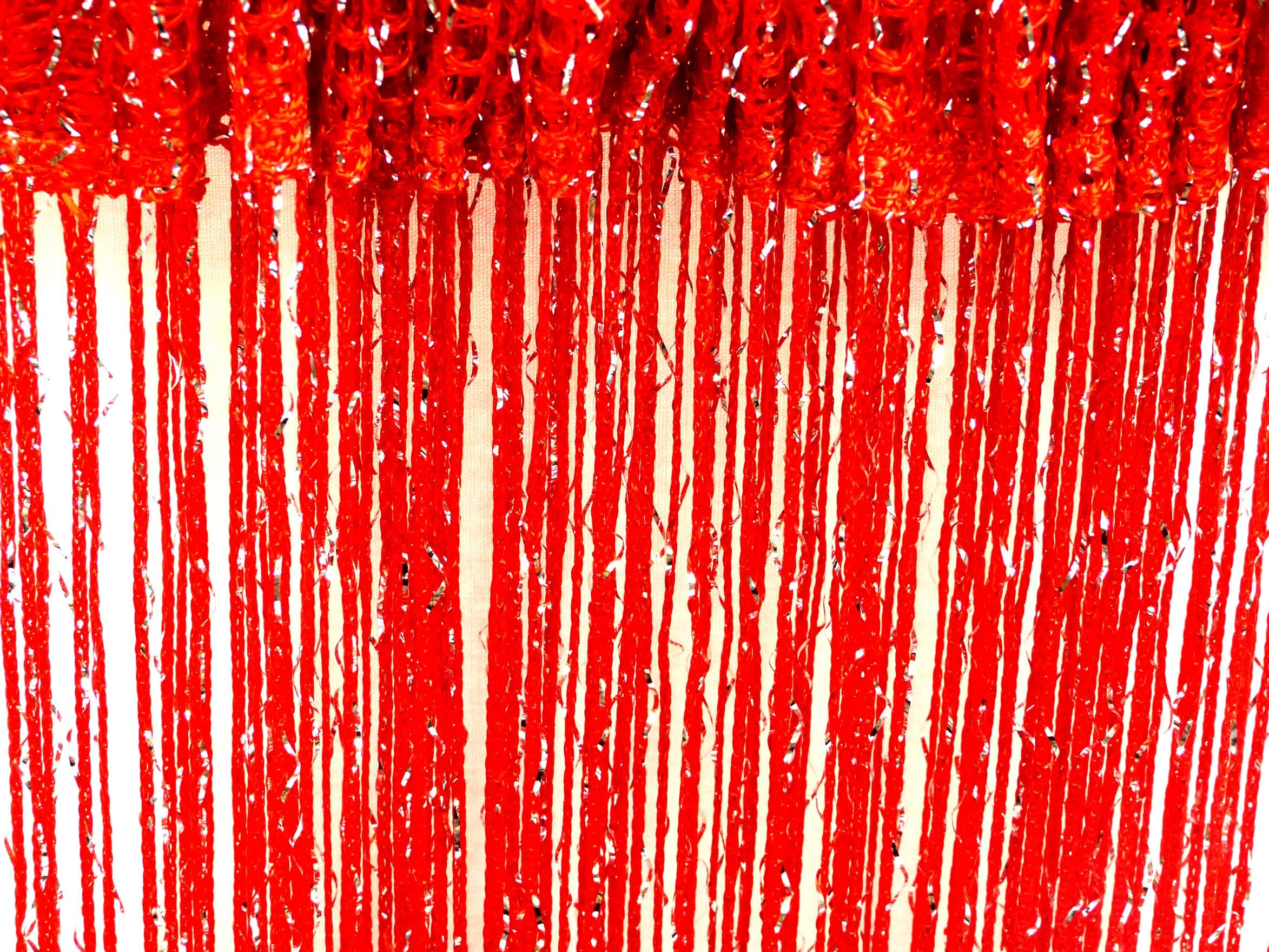 STRING CURTAINS BLINDS FLY SCREEN PATIO DOOR DIVIDER DOOR WINDOW FRINGE CURTAINS (Glitter Red)