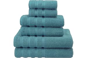 American Soft Linen 100% Turkish Carde Cotton 6 Piece Towel Set, 560 GSM Towels for Bathroom, Super Soft 2 Bath Towels 2 Hand Towels 2 Washcloths, Teal